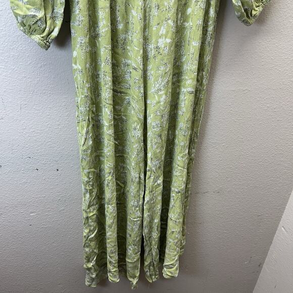 Free People Green Wide Leg Cropped Babydoll Deep V Boho Tie Front Jumpsuit XS - Picture 9 of 10